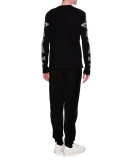 Skull & Butterfly Satin-Trim Long-Sleeve T-Shirt, Black
