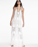 Vandy Low-Cut Lace Slip Dress, Cream