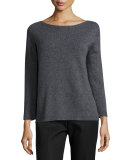 Juliette Bracelet-Sleeve Cashmere Sweater, Dark Gray