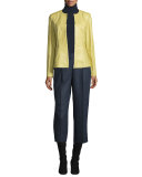 Maris Split-Neck Lambskin Leather Jacket, Plantain