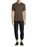 Short-Sleeve Henley Shirt, Dark Olive