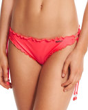 Shimmer Hipster Tie-Side Swim Bottom, Neon Red
