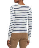 Allie Long-Sleeve Striped Sweater, Ivory/Navy