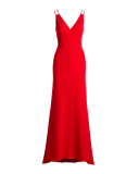 Sleeveless Double-Strap Jersey Gown, Red