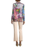 Postcard-Print Long-Sleeve Tunic, Blue