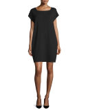 Short-Sleeve Square-Neck Shift Dress, Petite