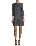 Zebra-Jacquard 3/4-Sleeve Dress, Flannel