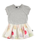 Calias Raglan Mixed-Media Dress, White/Gray, Size 12-24 Months