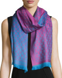 Reversible Wool Stencil Scarf, Pink/Blue