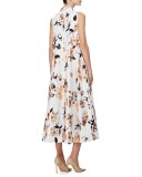 Sleeveless Metallic Floral-Print Dress, Copper