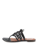 Claudia Leather Lace-Up Thong Sandal, Black