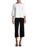 Elaine Tie-Sleeve Stretch-Cotton Blouse, White