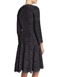3/4-Sleeve Jewel-Neck Lace Dress, Midnight