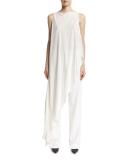 Asymmetric Boat-Neck Sleeveless Top, Ivory