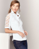 Burnout-Sleeve Button-Front Blouse