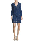 Perfa Long-Sleeve Tunic Dress, Navy