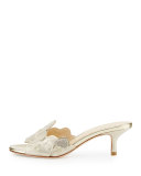 Mea Flower Kitten-Heel Sandal, Neutral