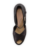 Giulia Leather Espadrille Wedge Sandal, Black
