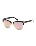 Fany Flash Semi-Rimless Cat-Eye Sunglasses, Black/Rose/Pink