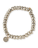 8mm Silver Pyrite Beaded Bracelet with Diamond Evil Eye Charm
