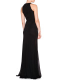 Sleeveless Jewel-Neck Gown, Nero