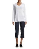 Long-Sleeve Organic Linen/Cotton V-Neck Top