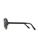 Milan II Round Mirror Sunglasses, Black/Gold