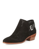 Paula Perforated Suede Bootie, Black