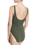 Lace-Up Underwire One-Piece Swimsuit, Green