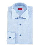 Glen Plaid Chambray Dress Shirt, Sky Blue