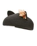 Caterina Braided Cat-Ear Beret Hat, Black