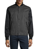 Irving Striped Bomber Jacket with Leather Sleeves, Black/White