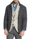 Quilted Wool-Blend Blazer Jacket, Anthracite