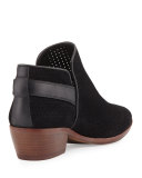 Paula Perforated Suede Bootie, Black