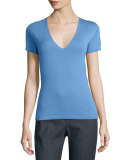 Short-Sleeve V-Neck Shell, Blue