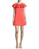 Dottie Crepe Ruffle-Trim Shift Dress, Red