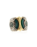 Silver & Gold Green Agate Band Ring