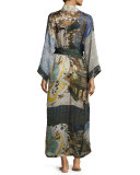 Silk Geisha-Print Robe, Sapphire