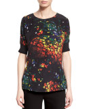Floral Short-Sleeve Blouse, Multicolor