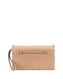 Rockstud Flap Wristlet Clutch Bag, Tan