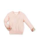 Georgey Cashmere Check-Cuff Pullover Sweater, Pink, Size 4-14