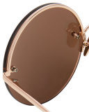 Rimless Round Mirrored Sunglasses, Rose Gold