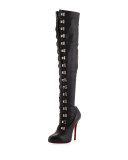 Top Croche Over-the-Knee Red Sole Boot, Black
