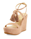 Tasselmania Suede Wedge Sandal, Bisque
