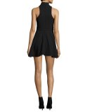 Juni Belted Mock-Neck Mini Dress, Black