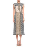 Floral-Print Ruffle-Trim Midi Dress, Ecru/Multi