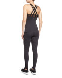 Polka-Dot Mesh-Back Sport Camisole, Black