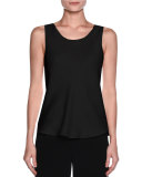 Silk Charmeuse Scoop-Neck Shell, Black