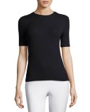 Short-Sleeve Ribbed Stretch Jersey Tee, Black