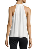 Melisent Sleeveless Tie-Neck Top, Porcelain